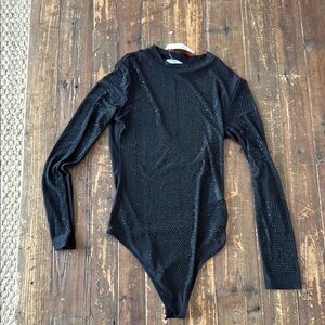 Black Rhinestone Mesh Bodysuit